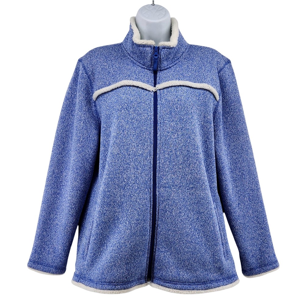 T by Talbots‎ Fleece Jacket Women's XLP Blue Full Zip Sherpa Lined Comfortcore